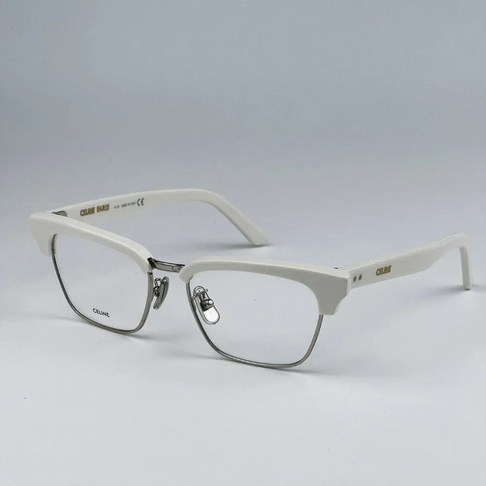 NEW Celine CL50026U 017 Matte Palladium White Geometric Women Eyeglasses